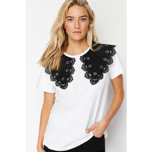Trendyol White 100% Cotton Premium Collar Detailed Regular/Regular Fit Knitted T-Shirt Slike