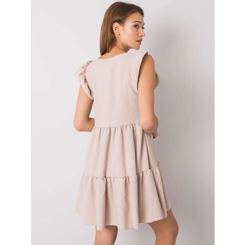 Fashion Hunters RUE PARIS Beige polka dot dress with a frill Cene