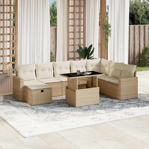 vidaXL 9-dijelni set vrtnih sofa s jastucima bež od poliratana Cijene