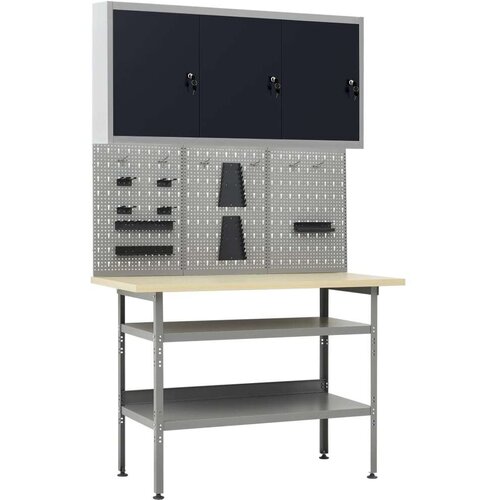 vidaXL Delovna miza s tremi stenskimi paneli in eno omarico Cene
