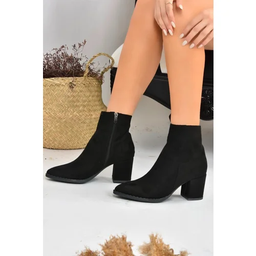 Fox Shoes Women's Black Suede Thick Heeled Boots