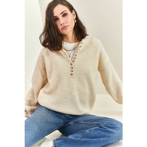 Bianco Lucci Women's Button Down Turtleneck Knitwear Sweater Slike