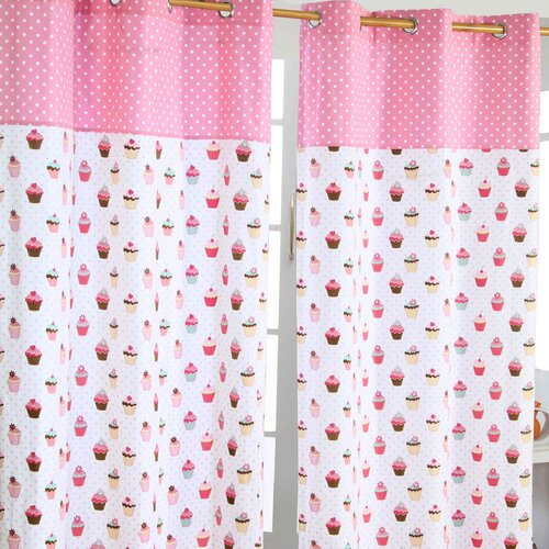 HOMESCAPES Cupcakes Ready Made Eyelet zavese, par, 137x228 cm, padec, (20749633) Cene