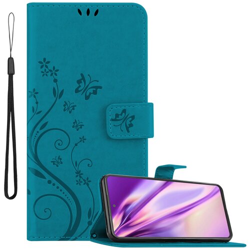 Cadorabo Ohi&amp;scaron;je, združljiv s Samsungom v cvetlični modri barvi - za&amp;scaron;čitni pokrov v oblikovanju cvetja z magnetnim zapiranjem, stoječimi funkcijami in režami za kartice, (20589894) Slike