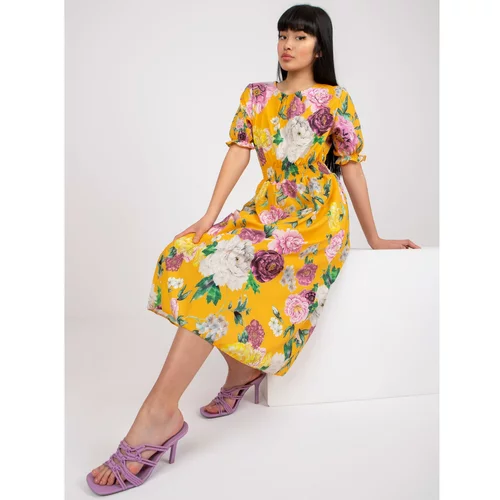Fashion Hunters Yellow midi dress with Melani floral prints