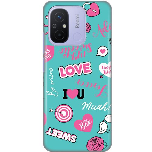  Silikonska maska za Xiaomi Redmi 12C Love Print tirkizna Slike
