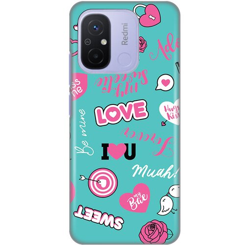 silikonska maska za Xiaomi Redmi 12C Love Print tirkizna Slike