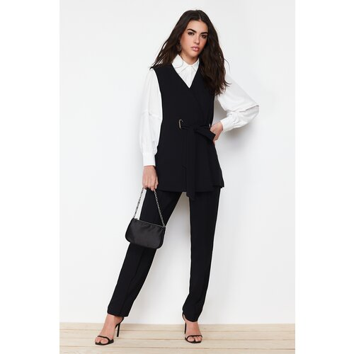 Trendyol Black Accessory Detail Woven Fabric Vest Trousers Bottom Top Set Slike