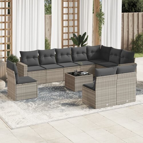 vidaXL 11-dijelni set vrtnih sofa poliratan s jastucima svijetlosivi Cijene