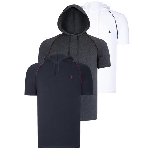Dewberry TRIPLE SET T8570 HOODIE MEN&amp;#039;S T-SHIRT-NAVY BLUE-ANTHRACITE-WHITE Slike