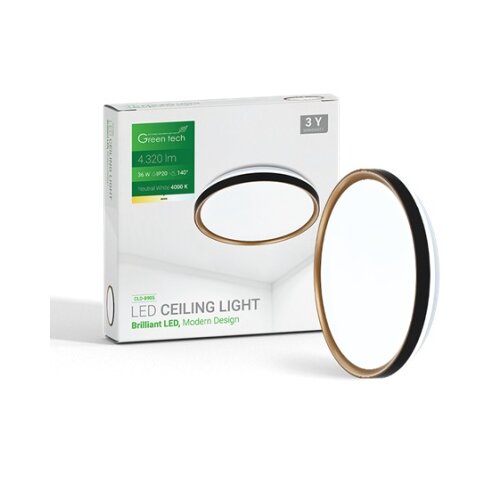Greentech Okrugla stropna LED svjetiljka (36 W, &amp;Oslash; x V: 49 x 6 cm, Crna, Zlatna, Neutralno bijelo) Slike