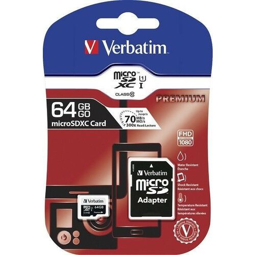 Verbatim microSDXC 64GB UHS-I Class 10 + adapter - 44084 memorijska kartica Slike