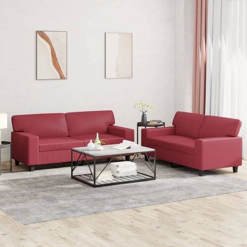  2-dijelni set sofa s jastucima boja vina od umjetne kože Cene