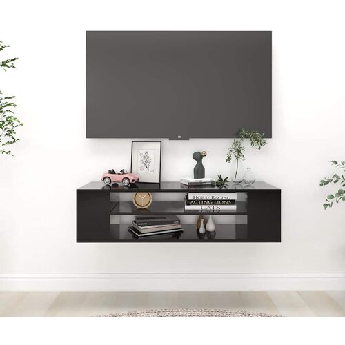 Viseći TV ormarić crni 100 x 30 x 26,5 cm konstruirano drvo Slike