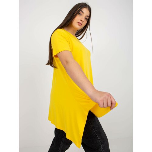 Fashion Hunters Yellow plain plus size blouse with short sleeves Slike