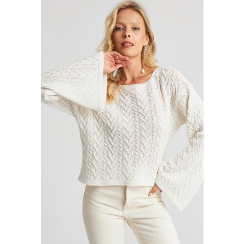 Cool & Sexy Women's White Spanish Sleeve Openwork Fine Knitwear Sweater YV214 Cene