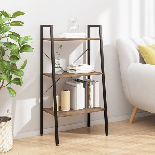 VidaXL 3-nadstropni stoječi regal temno rjav in črn 56x35x108 cm Slike