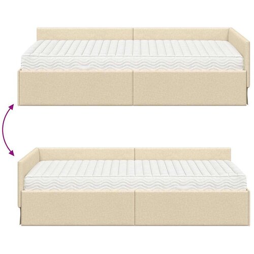  Kutni krevetni okvir s madracem Ostalo 2 pcs Krema tkanina Slike