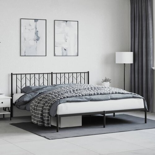 VidaXL Metalni okvir za krevet s uzglavljem crni 180x200 cm Slike