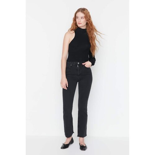 Trendyol Black Petite Slit High Waist Slim Flare Jeans Cene