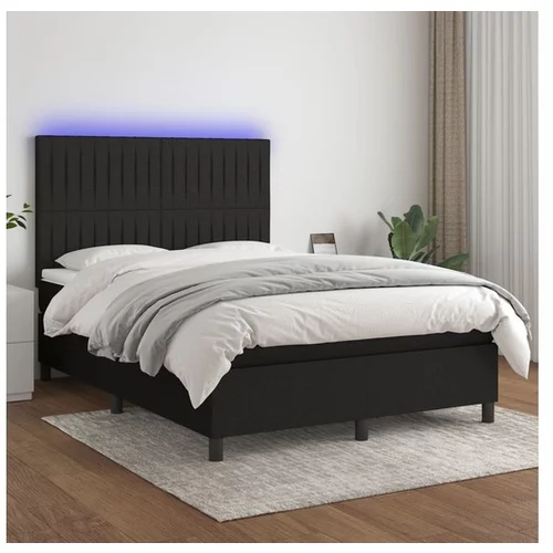 vidaXL Box spring postelja z vzmetnico LED črna 140x190 cm b