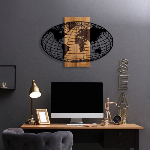 Wallity Zidna dekoracija Wold Map - 332, 87x3x58 cm, Crna Slike