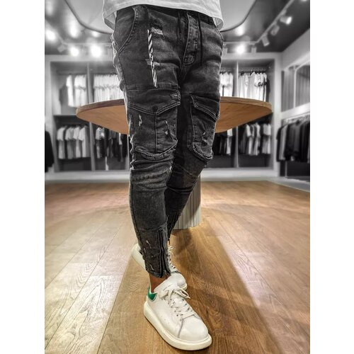 DStreet Men's black cargo jeans UX3290 Slike