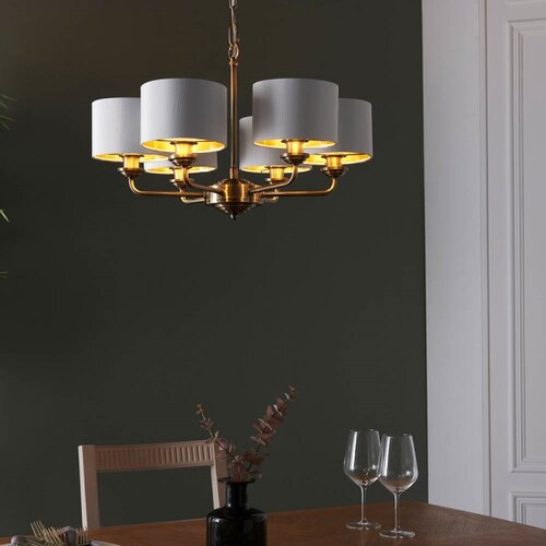 Endon 98936 - Luster na lancu HIGHCLERE 6xE14/28W/230V bela/mesing Slike