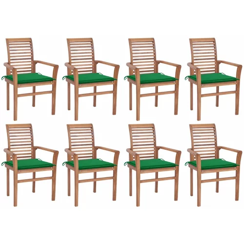 vidaXL Jedilni stoli 8 kosov z zelenimi blazinami trdna tikovina