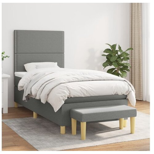  Box spring postelja z vzmetnico temno siva 100x200 cm blago Cene
