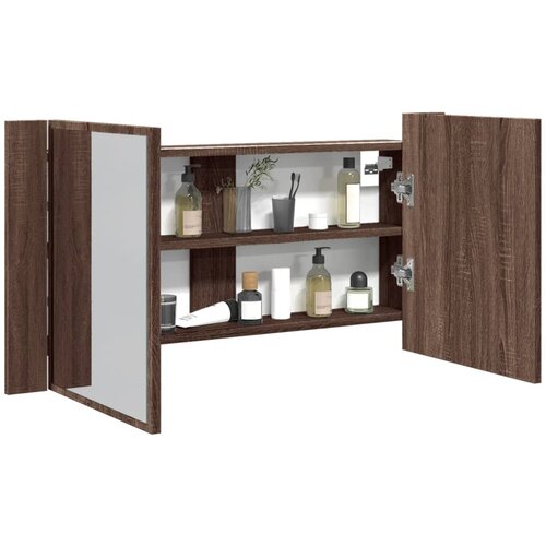  The Living Store LED kopalniška omarica z ogledalom rjavi hrast 90x12x45 akril - LED Omarica Z Ogledalom, (21503144) Cene