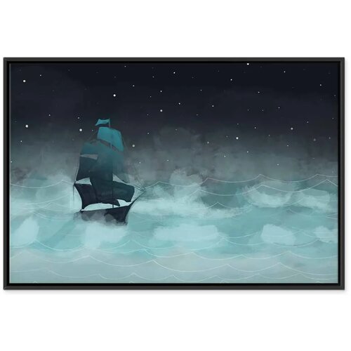  Slika - Night Waves (1 Part) Wide - Second Variant 90x60 U crnom drvenom okviru Slike