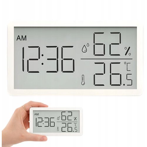 Digitalni LCD termometer higrometer ura 10cm bel Slike