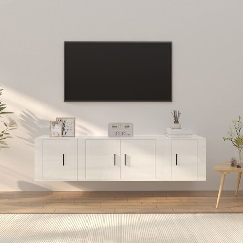 The Living Store Komplet TV omaric 3-delni visok sijaj bel inženirski les - Komplet TV Omaric, (21373833) Cene