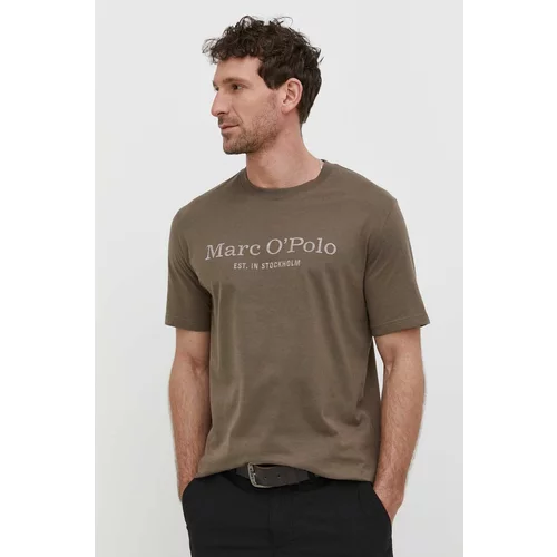 Marc O'Polo Pamučna majica za muškarce, boja: smeđa, s tiskom