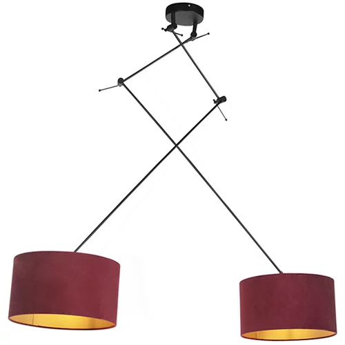 QAZQA Viseča svetilka z žametnimi odtenki rdeča z zlatom 35 cm - Blitz II črna