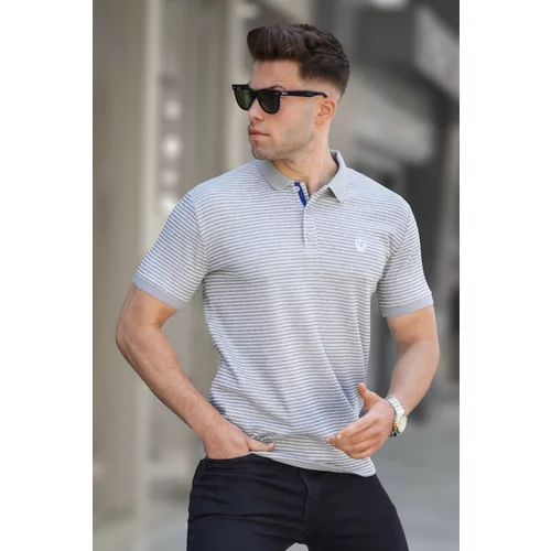 Madmext Dyed Gray Striped Polo Neck T-Shirt 5881