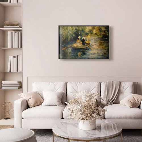  Plakat Boat crossing - painting of two women sailing a boat on a river 30x21 Crni okvir Slike