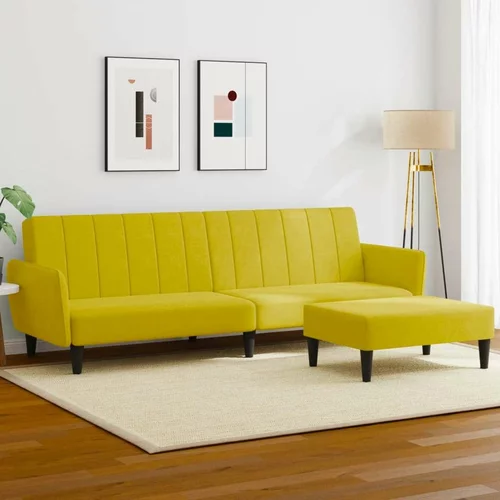  Kavč dvosed s stolčkom za noge rumen žamet, (21113621)
