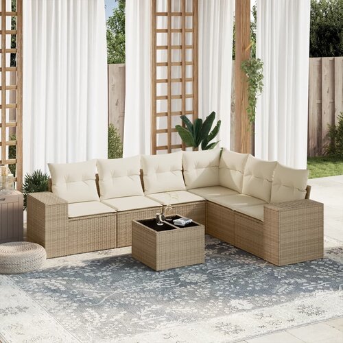 vidaXL 7-dijelni set vrtnih sofa od poliratana s jastucima bež Cijene