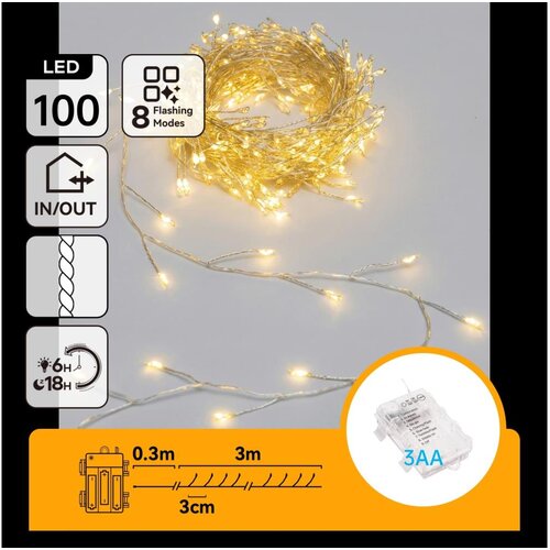Aigostar LED Spolja&amp;scaron;nji božićni lanac 100xLED/8 funkcija 3xAA 3,3m IP44 topla bela Slike