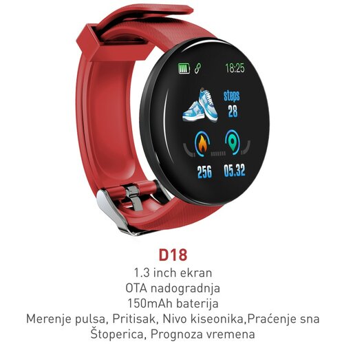 Smart Watch D18 (silikonska narukvica) crvena pametni sat Slike