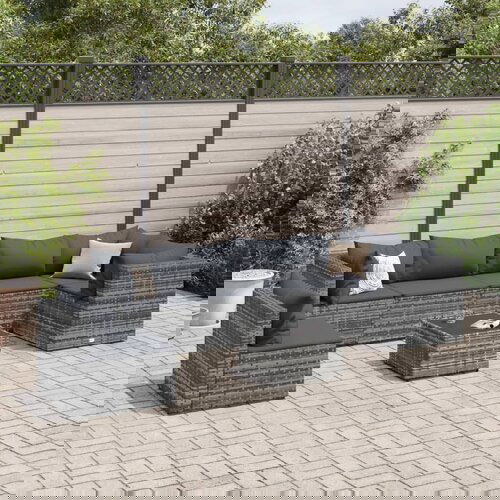 vidaXL 7-dijelna vrtna garnitura od poliratana s jastucima siva Cene