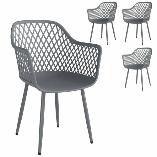  Set od 4 plastične vrtne stolice s naslonima UV otporne 56x51x84 cm tamno sive Slike