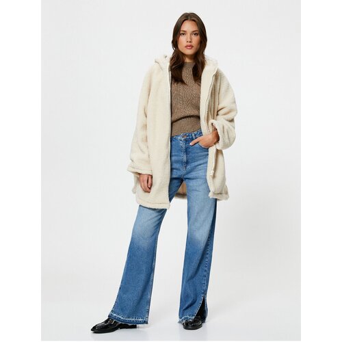 Koton Oversize Long Plush Coat with Hooded Zipper Slike