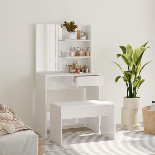 The Living Store Toaletna mizica komplet visok sijaj bele barve 74,5x40x141 cm - Komplet Toaletnih Mizic, (21441863) Cene