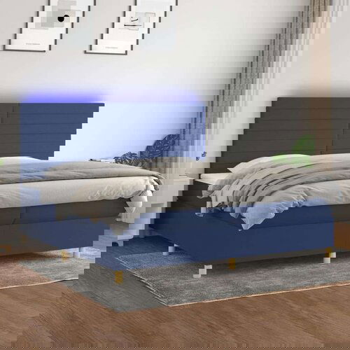  Krevet box spring s madracem LED plavi 200x200 cm od tkanine Slike