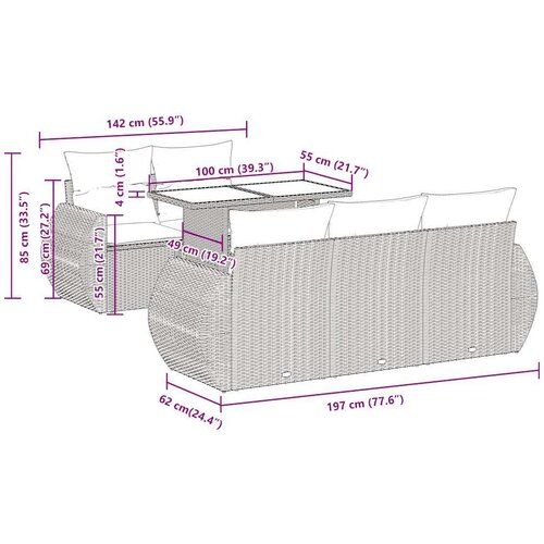 VidaXL 6-dijelni set vrtnih sofa s jastucima bež od poliratana Slike