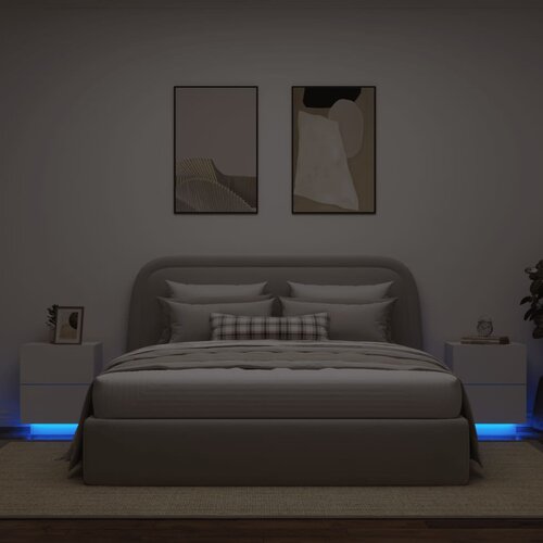 vidaXL Nočna omarica z LED lučkami 2 kosa bel inženirski les Cene