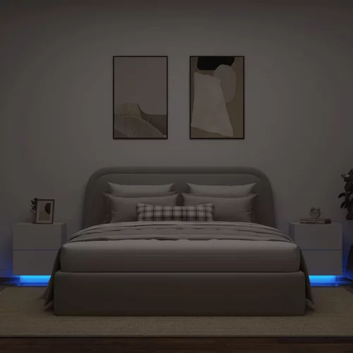 vidaXL Nočna omarica z LED lučkami 2 kosa bel inženirski les